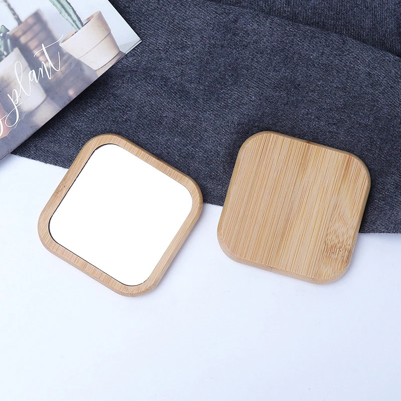 1 pz Mini specchio per il trucco in legno portatile piccolo specchio quadrato specchio per il trucco degli studenti specchio cosmetico per le donne