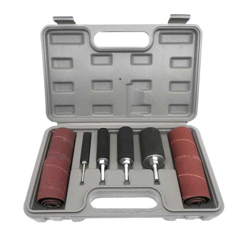 Spindle Sander Drum Kit Rubber Mandrels Sanding Sleeves With Storage Case Woodworking Rotary Tool Jewelry Polishing Accessory