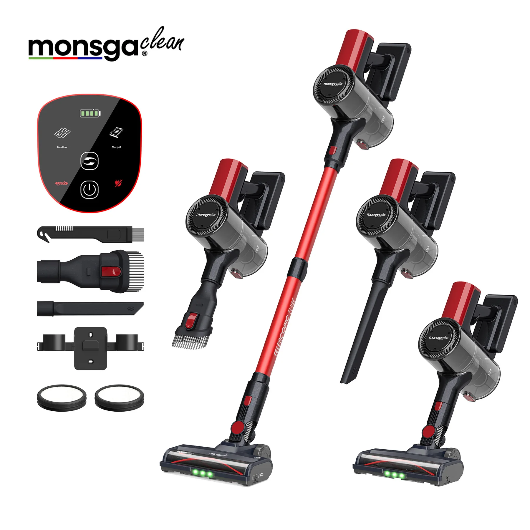 MONSGA by Erabros M100 55KPA 450W Cordless Vacuum Cleaner, Vertical Vacuum Cleaner Anti-Tangle Brush, Handheld Stick Vacuum Cleaner for Home, Pet Hair, Carpet and Hard Floors