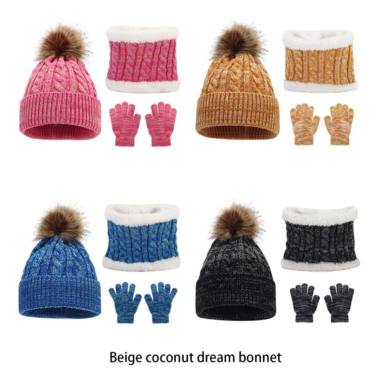 Vintage Kids 3Pcs Hat Scarf Gloves Set Mixed Color Beanie Winter Warm Boys Girls Children Outdoor Thermal Hat Scarf Gloves Kit
