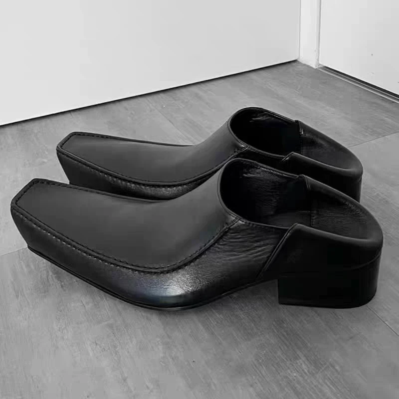 Square Toe Deep Mouth Soft Sole Non-Slip Block Heel Shoes Women's Slip-on Non-Slip Single Shoes