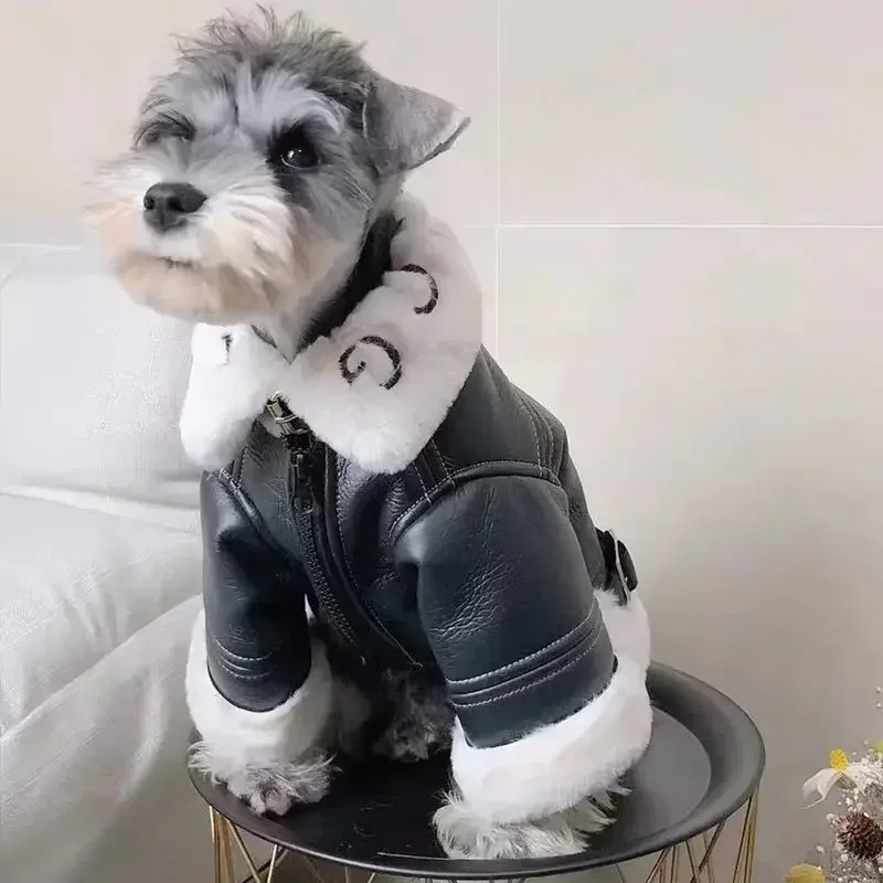 Thickened Fur Integrated Motorcycle Jacket, Pet Clothes, Winter Clothing, Small Dog, Teddy, Pomeranian, Schnauzer