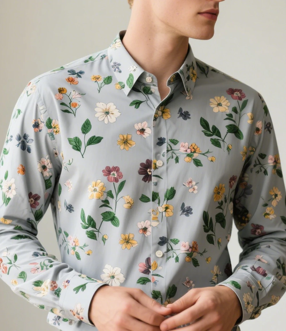 2025 Men's autumn long-sleeved plant flowers 3D print Hawaii beach casual vacation shirt men fashion business formal shirt top