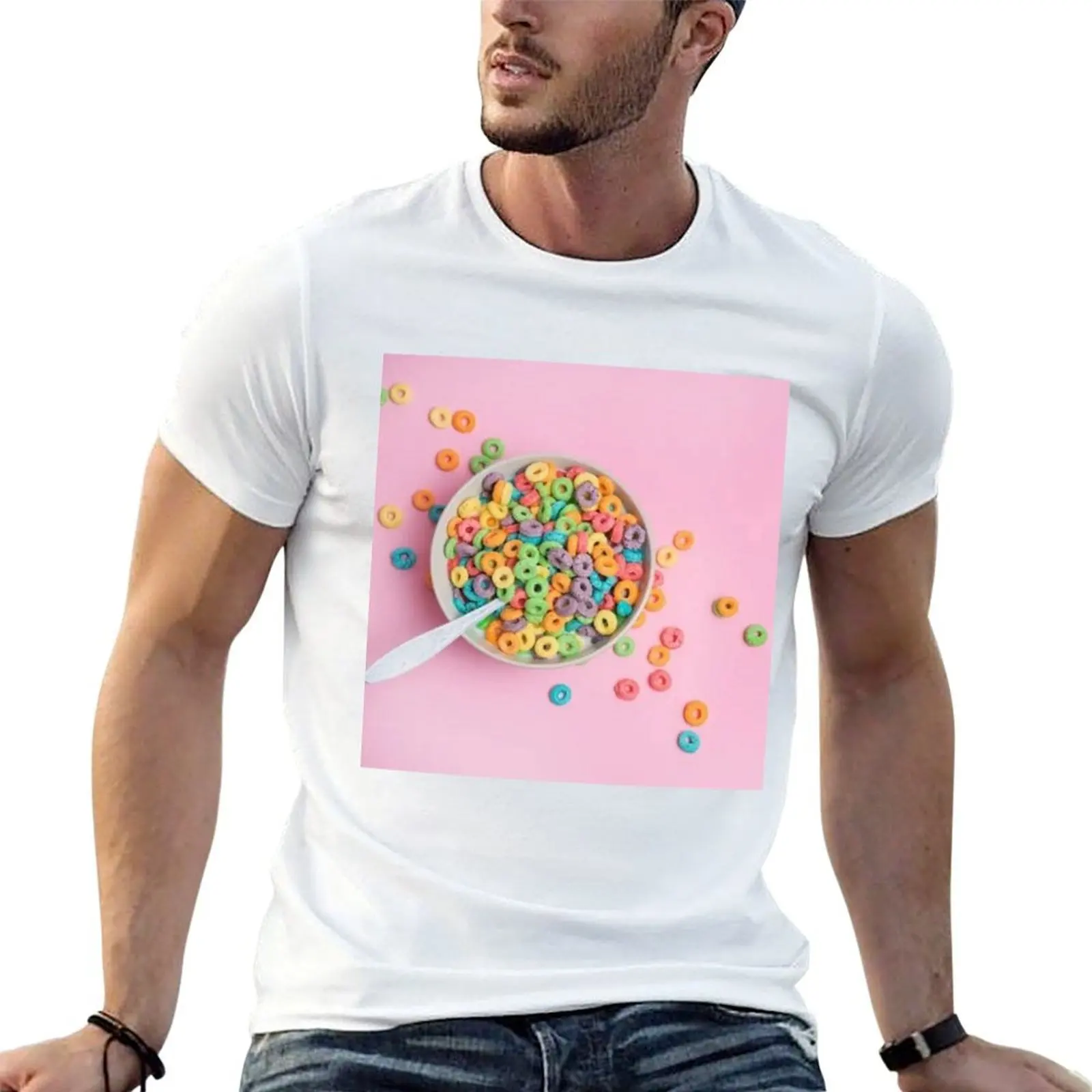 Camiseta con gráfico de cereal froot loops, Camiseta de algodón para hombre, Camiseta de algodón de alta calidad