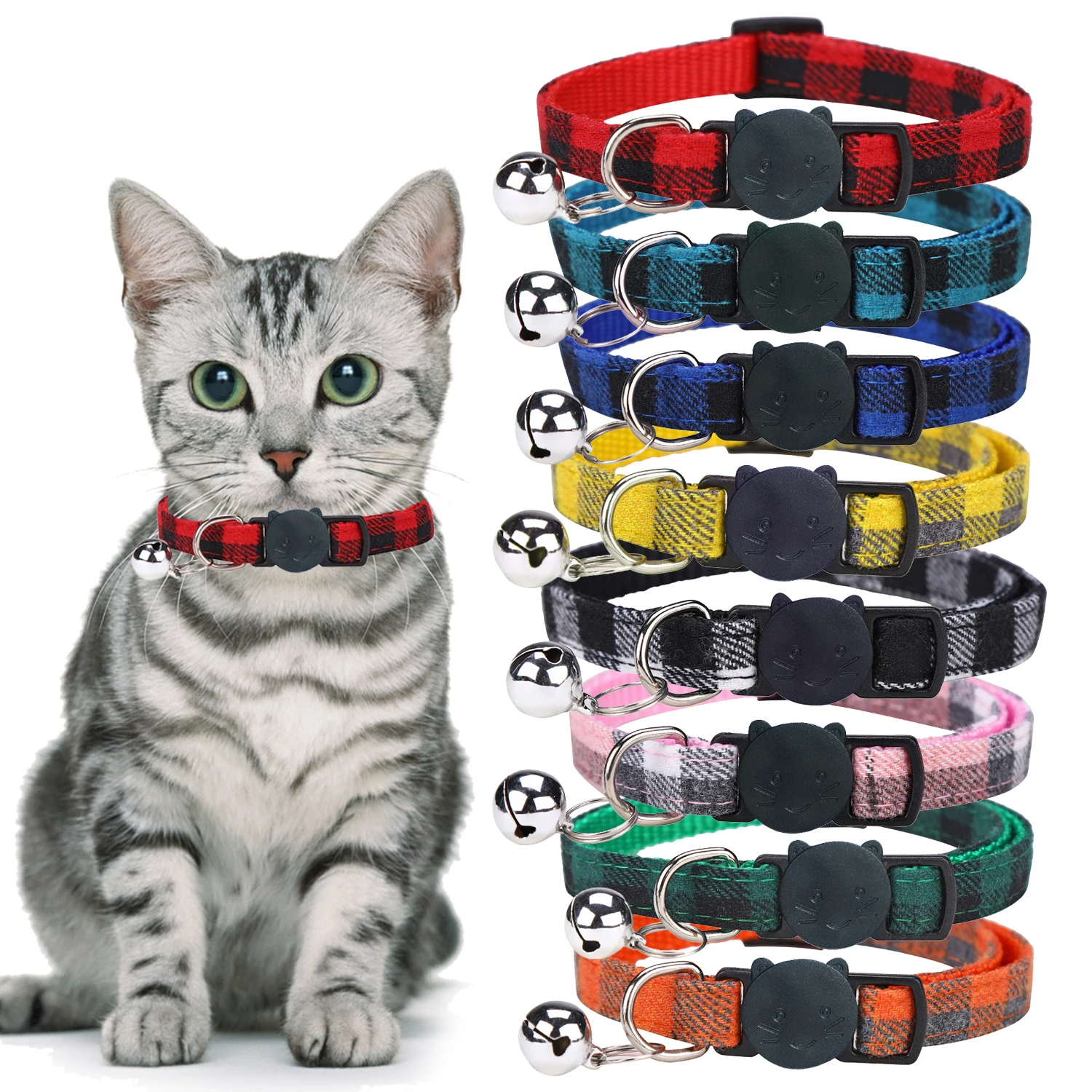 1PC Adjustable Cat Collar Colors Reflective Breakaway Neck Ring Necklace Bell Pet Products Safety Elastic Adjustable Collar