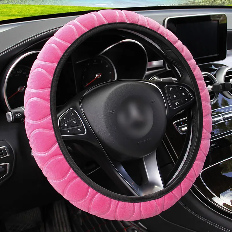 

38cm Soft Plush Spring Steering Wheel Cover Winter Warm Auto Interior Accessory Car Handle Cover Men Women Steering Wheel Decor