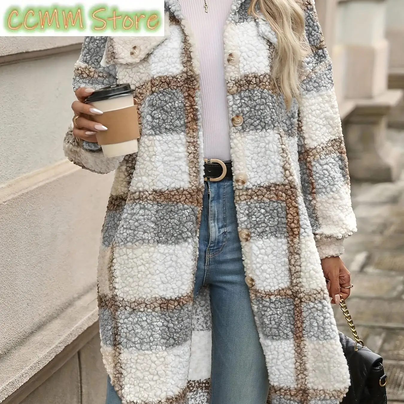 

Autumn Hot Sale of The Season New Women's Thick Woolen Coat Plaid Print Cross-Border Fashionable Elegant Full Sleeve Length Made