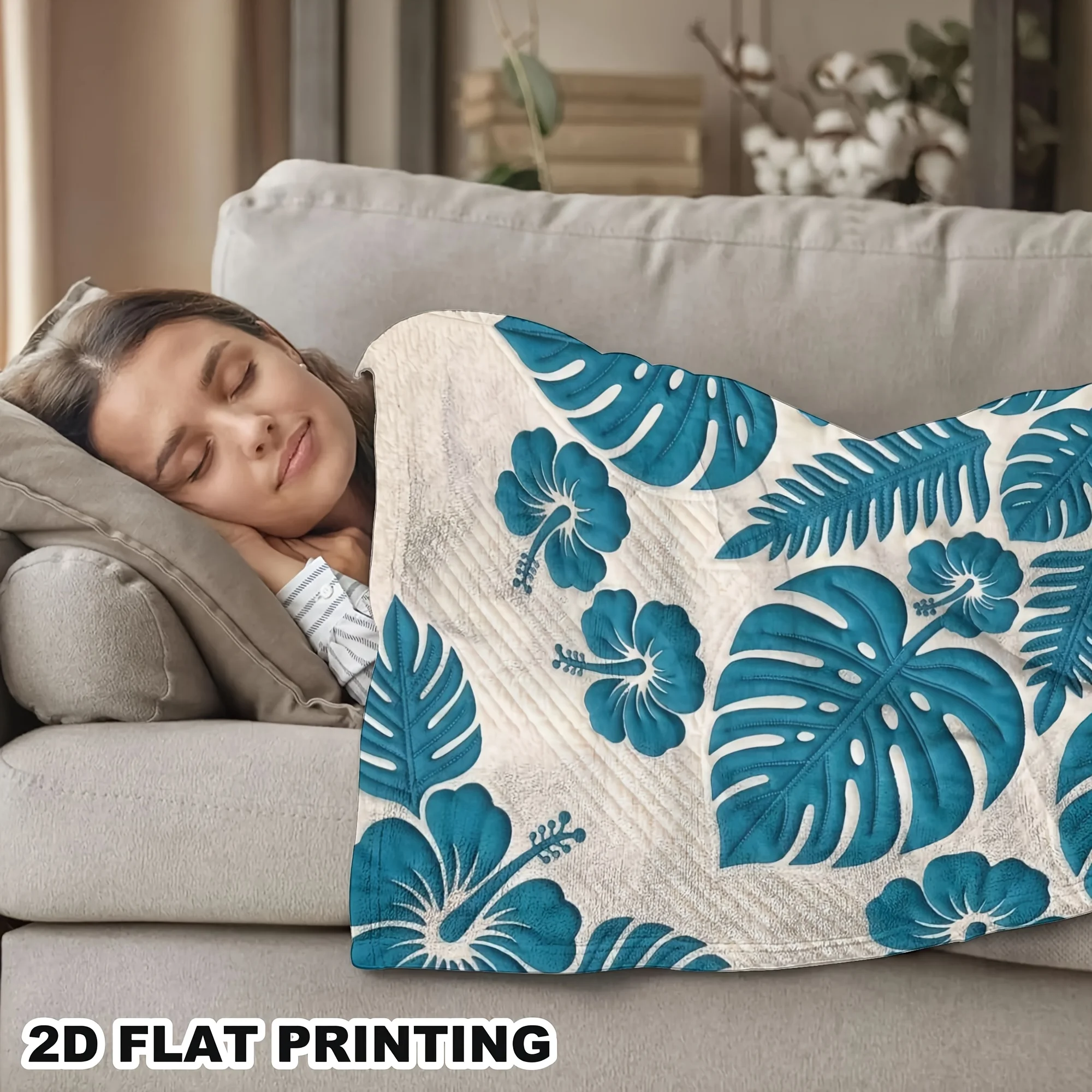 2D Flat Hawaiian Retro Quilt Vector Lightweight Soft Blanket, Suitable for Home And Dorm Use, Comfortable Gift for All Seasons,