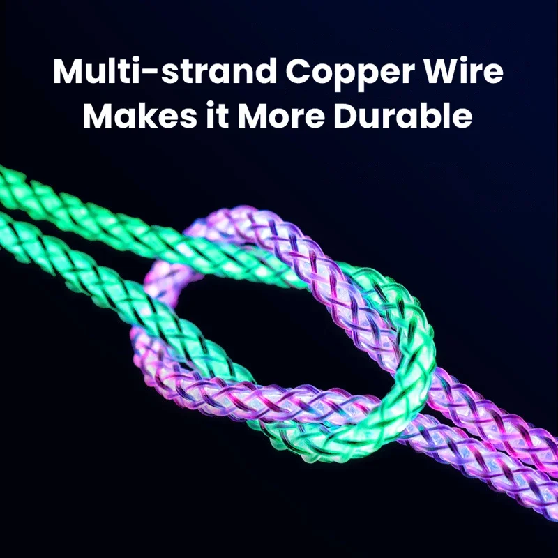 Fast Charging RGB Cable 100W Breathing Light 66W Type C USB C Data Cable For Samsung Huawei Macbook 30W Quick Charge For Xiaomi