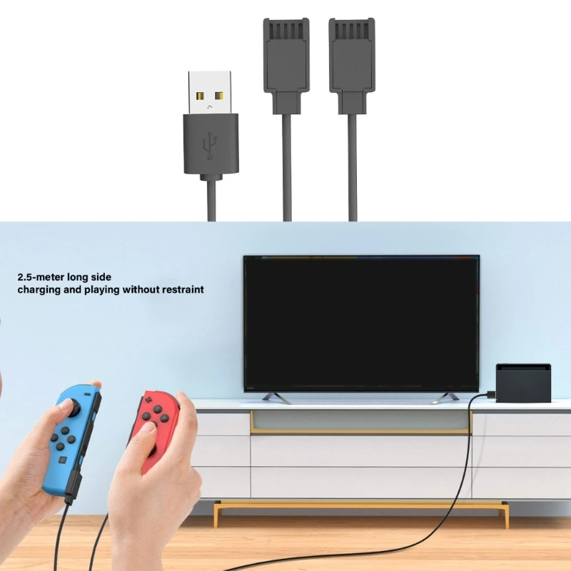 

USB-кабель для зарядки для переключателя Joy-Con, беспроводной игровой контроллер, разветвитель 2,5 м, шнур зарядного устройства, провод для зарядки контроллера