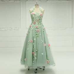 Sage Green Floral Sleeveless 3D Flower Tea Party Dresses Graduation Prom Dress Evening Gown YEWEN YE2539