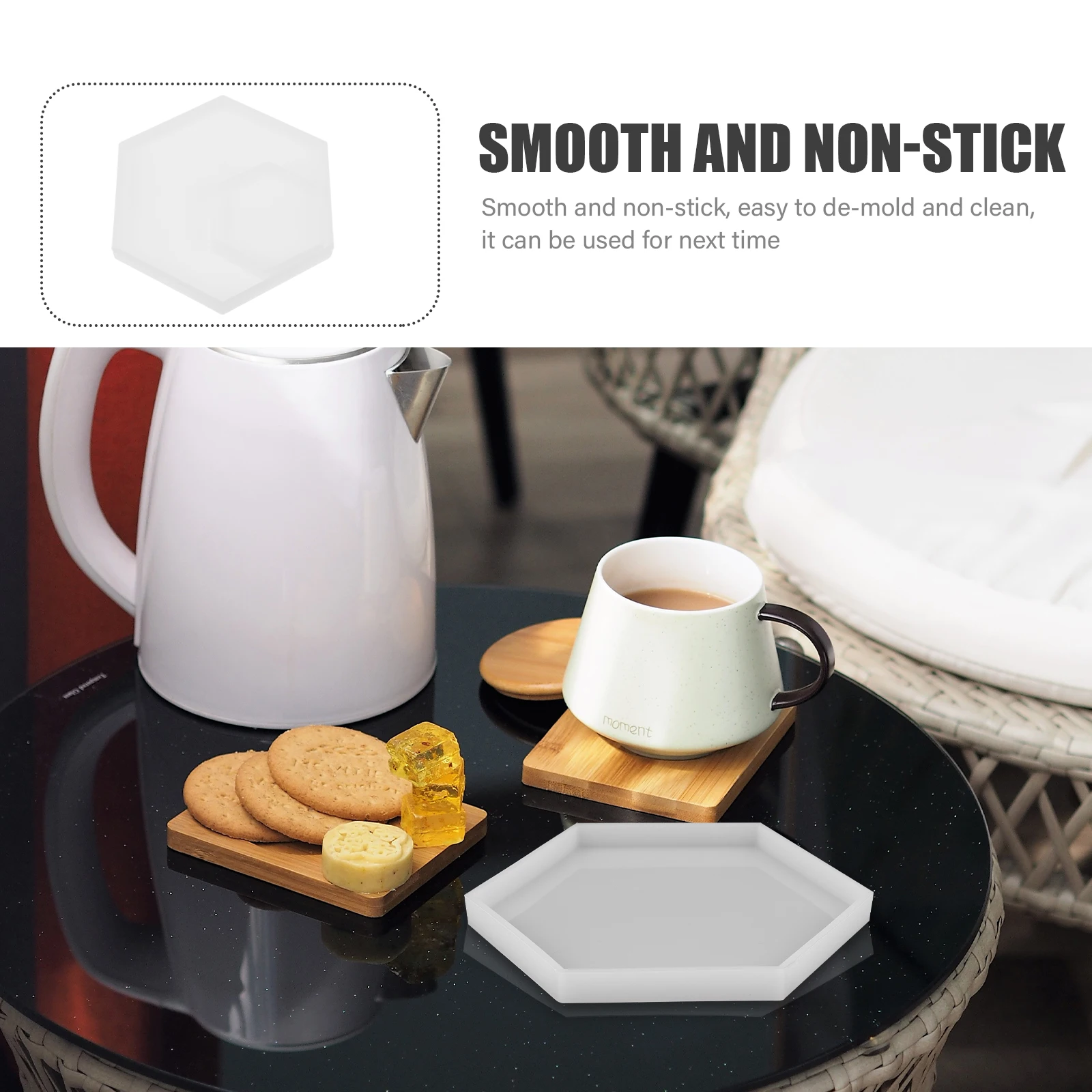 

2pcs Hexagonal Coaster Making Mold DIY Silicone Cup Mat Mould Epoxy Resin Craft Durable Smooth Non-Stick Easy for Family