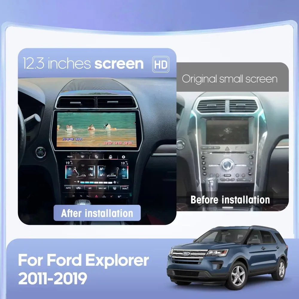 Android 14 12.3 +10 inch Dual Screen For Ford Explorer 2011-2019 Wireless CarPlay Radio GPS Navi Multimedia Bluetooth Head Unit