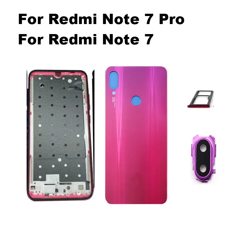 For Xiaomi Redmi Note 7 Pro Full Housing Back Battery Cover Rear Case Middle Frame With Volume Button Camera Glass Lens Sim Tray