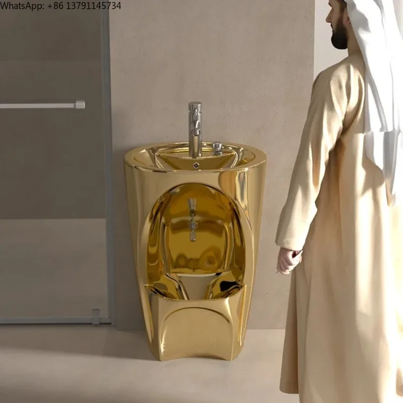 Luxury ceramic Muslim basin foot wash basin Contemporary ceramic Wudu sink Ergonomic modeling with drain plug