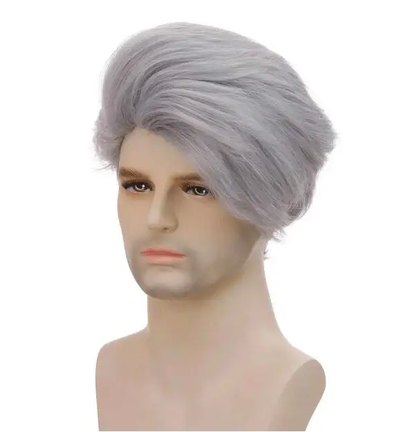 Synthetic Man's Short Wig Trendy Silver Gray Wig with Bangs Natural Soft Breathable Layered Wig for Male Daily Cosplay