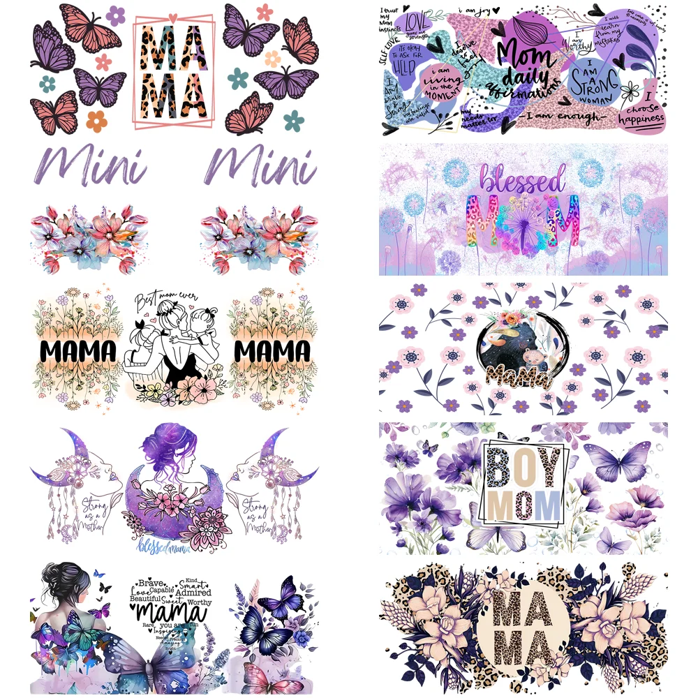 Autocollant de transfert UV DTF, Design sur le thème de la fête des mères, autocollants imperméables pour enveloppes de gobelets en verre de 16oz, autocollants 3D à motif de maman