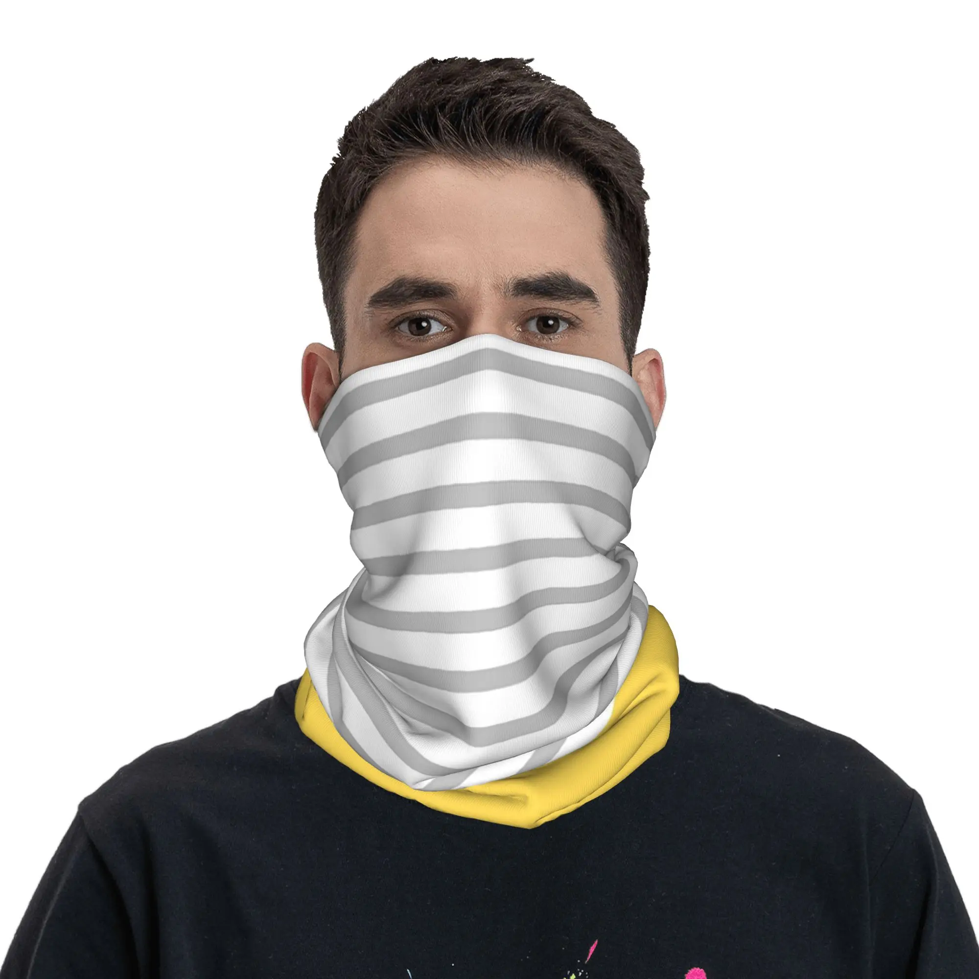 Silver Gray Stripes Above Mustard Yellow Bandana Neck Gaiter Printed Magic Scarf Cycling Scarf Hiking Fishing for Men Women