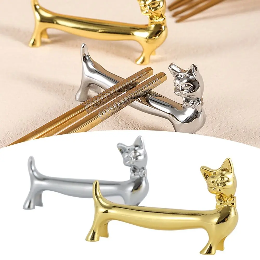 

1Pcs New Cat Design Chopstick Holder Zinc Alloy Metal Tableware Stand Chopsticks Rack Art Craft Table Decoration