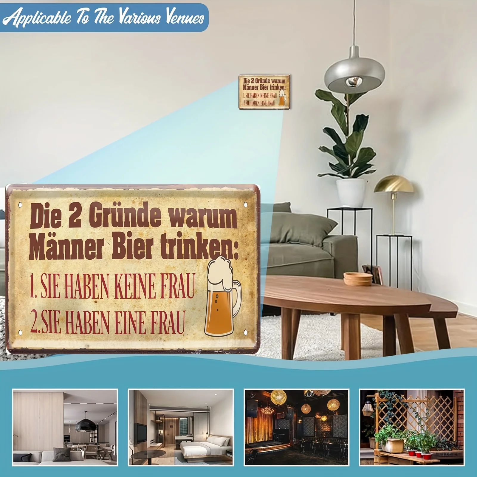 Letrero Metálico Vintage con el Humor Alemán 'Por Qué los Hombres Beben Cerveza', Decoración Retro de Pared para Bar, Cuarto de Hombre y Pub, Placa con Frase Divertida sobre el Consumo de Alcohol