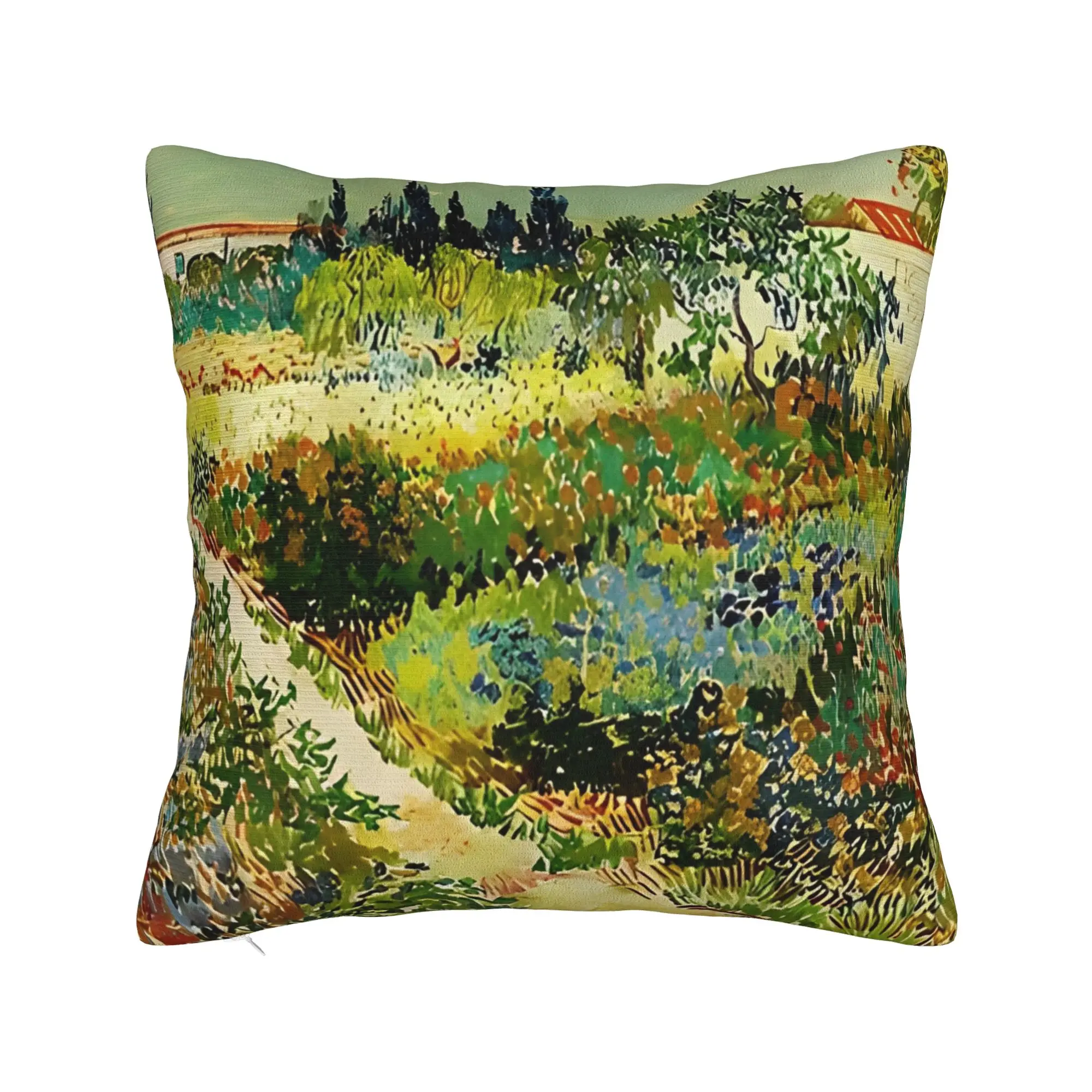 Van Gogh Garden at Arles Square Pillow Case Oil Painting Cushion Cover Custom Zippered Decorative Pillowcase for Home 40x40cm