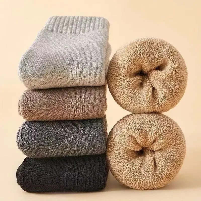 

4Pairs/Lot Men's Socks Winter Merino Wool Warm Stockings Thick Snow Socks Comfort Elastic Men's Casual Mid-tube Socks EU38-46