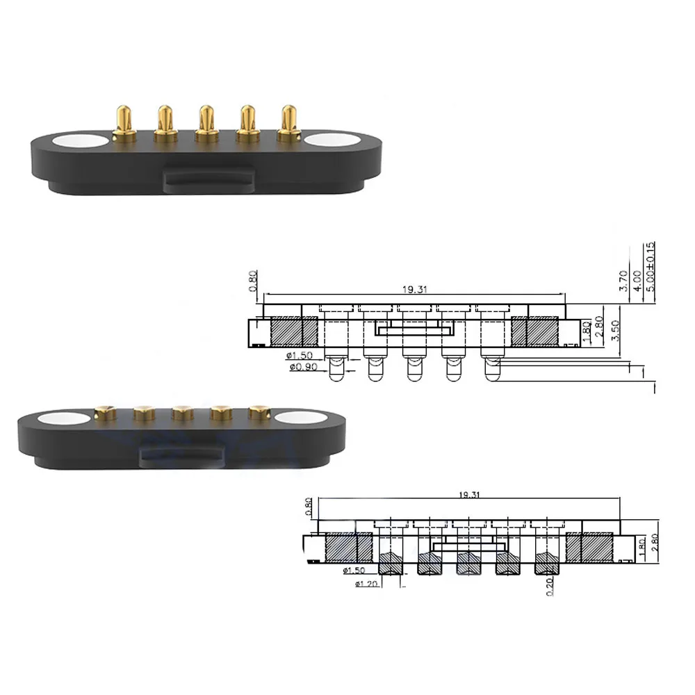 1 para 2/3/4/5P 12V 1A wodoodporne magnetyczne złącze Pogo Pin Pogopin męskie żeńskie 2.5 MM sprężynowe gniazdo zasilania prądem stałym 60g