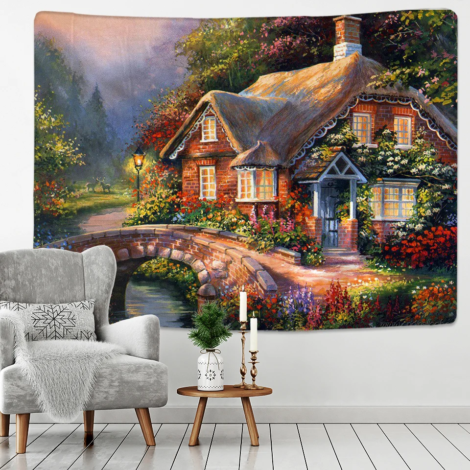 Fairy Tale Cottage Forest Tapestry Wall Hanging Bohemia Art Print  Room Home Decoration Hippie Pattern 