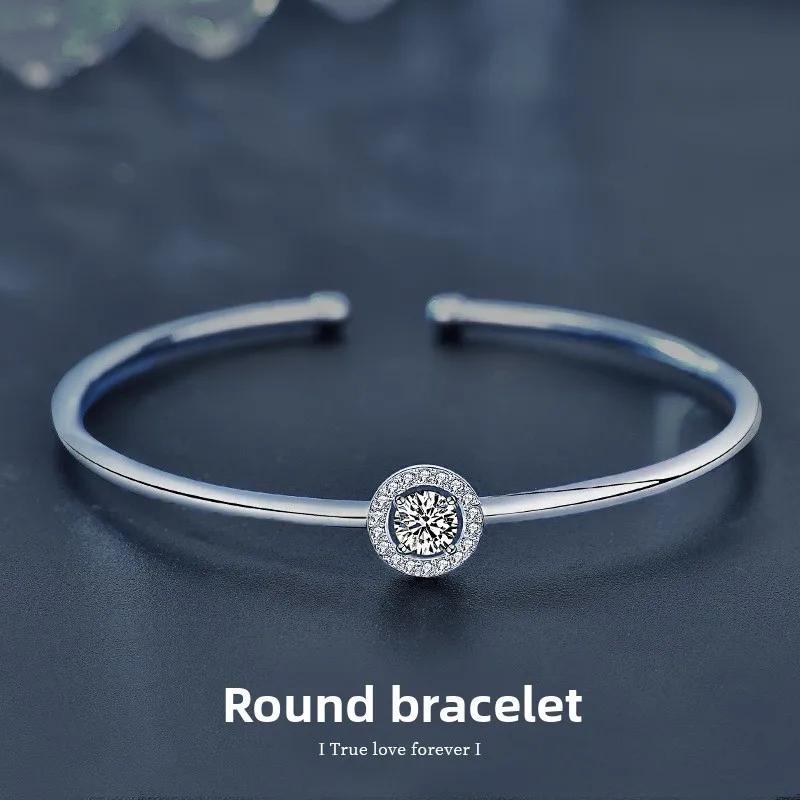 

Elegant S925 Sterling Silver 1ct Moissanite Open Bangle - Round Bezel Jewelry for Women