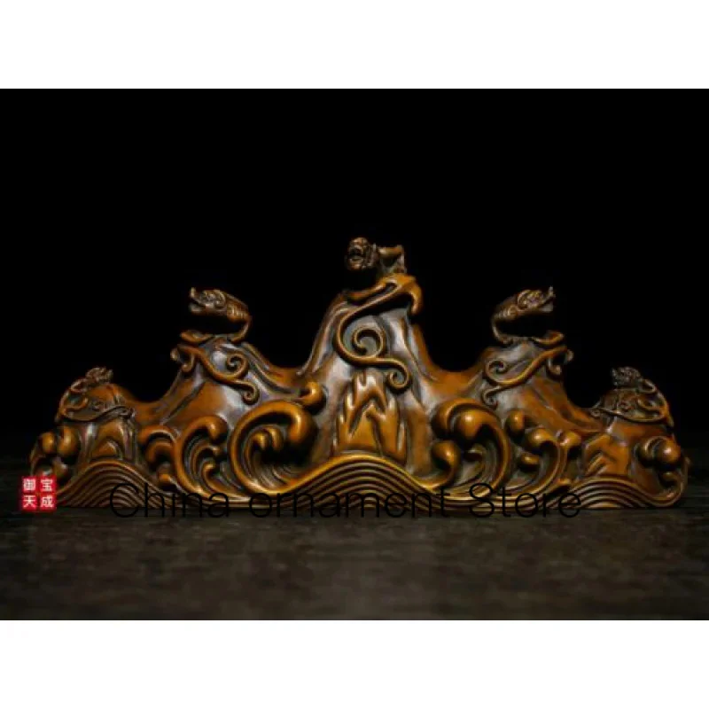 

Chinese Wood Carving Feng Shui Zhilong Beast Statue Pen Holder Pen Holder Old Boxwoo