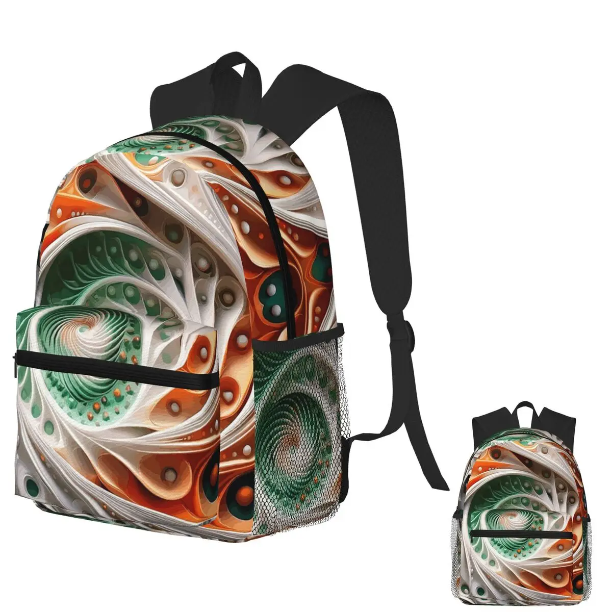

Green Orange White Abstract Geometric Fibonacci Spiral Art Backpack School Bag Hiking Travel Daypack Bookbag Shoulder Bags