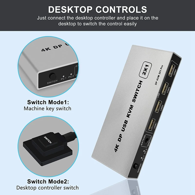 8K Displayport przełącznik KVM 2x1 8K 60Hz DP przełącznik KVM USB przełącznik KVM 2 w 1 wyjście Displayport 1.4 przełącznik KVM DP przełącznik USB