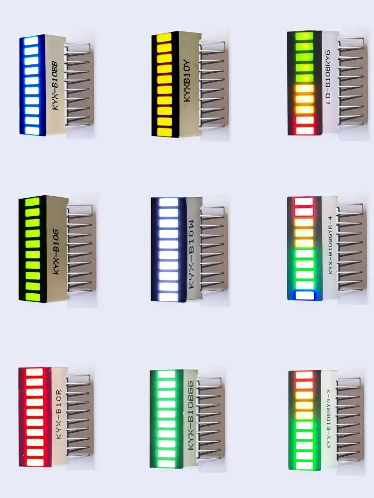 10 sztuk wielokolorowych wyświetlaczów LED Bargraph Light 10 segmentów Czerwony Niebieski Żółty Biały Zielony Jednokolorowy Wykres poziomu baterii DIY — zdjęcie 2