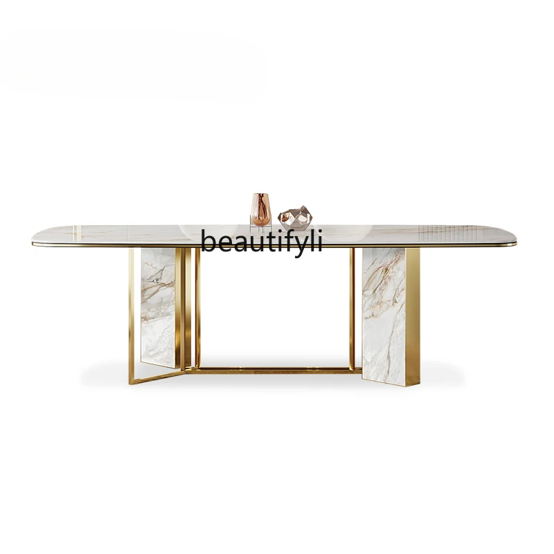 

Light Luxury Imported Stone Plate Dining Table Bright High-End Designer Italian Minimalist Small Apartment Home Dining Table