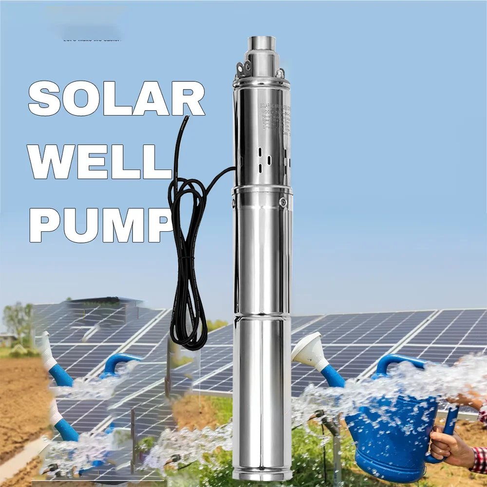 800W DC Solar Deep Well Pump 2Inch Caliber Pipe Head Lift 140Meter with MPPT Function Flow Rate Water 2000L Per Hour