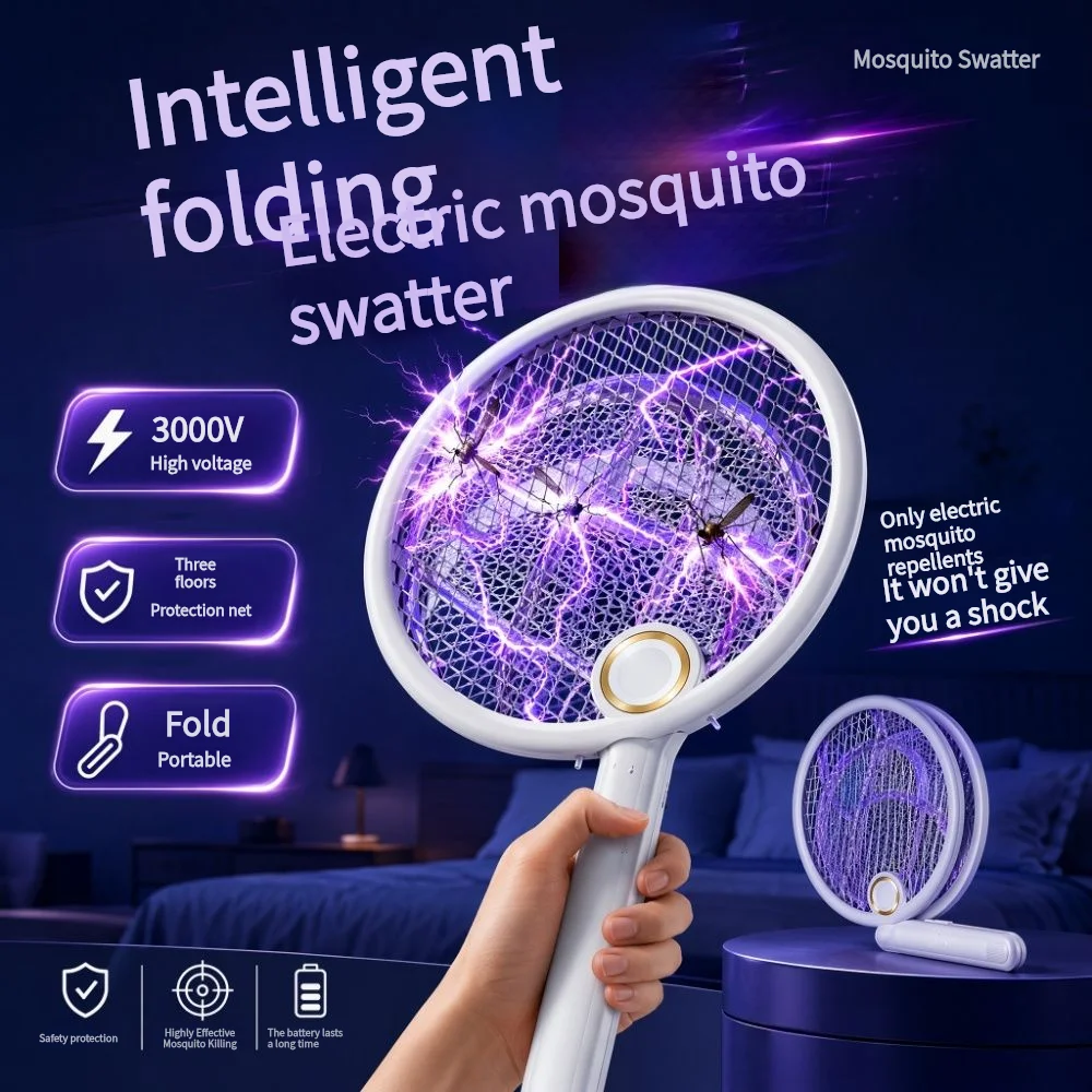 Upgraded 4 In 1 Electric Mosquito Killer Foldable Handheld Bug Zapper USB Rechargeable Fly Swatter With UV Light Trap Insect