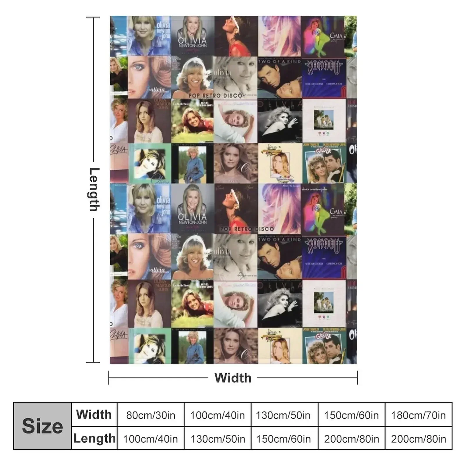 Olivia Newton-John - Album Collage - Designed by PopRetroDisco Throw Blanket couch cozy soft plush fuzzy picnic outdoor blanket