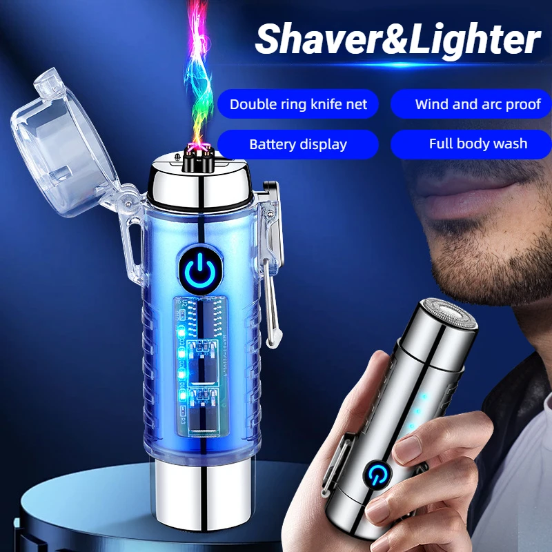 

Creative Multifunctional Shaver & Double Arc Lighter All-in-one Machine, Waterproof and Windproof Blade, Washable, Visible Power