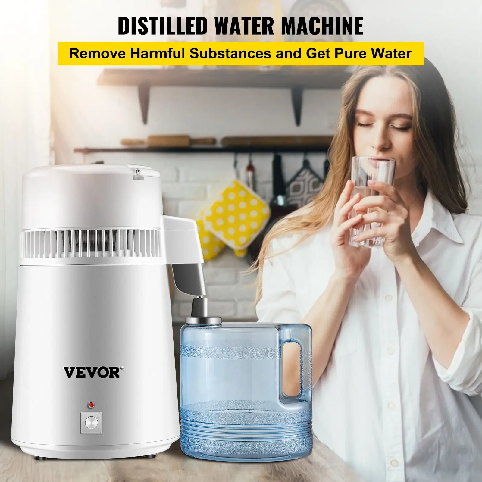 VEVOR 4L Water Distiller Purifier Filter Dispenser Heating Drinking Bottle Softener 304 Stainless Steel Home Appliance