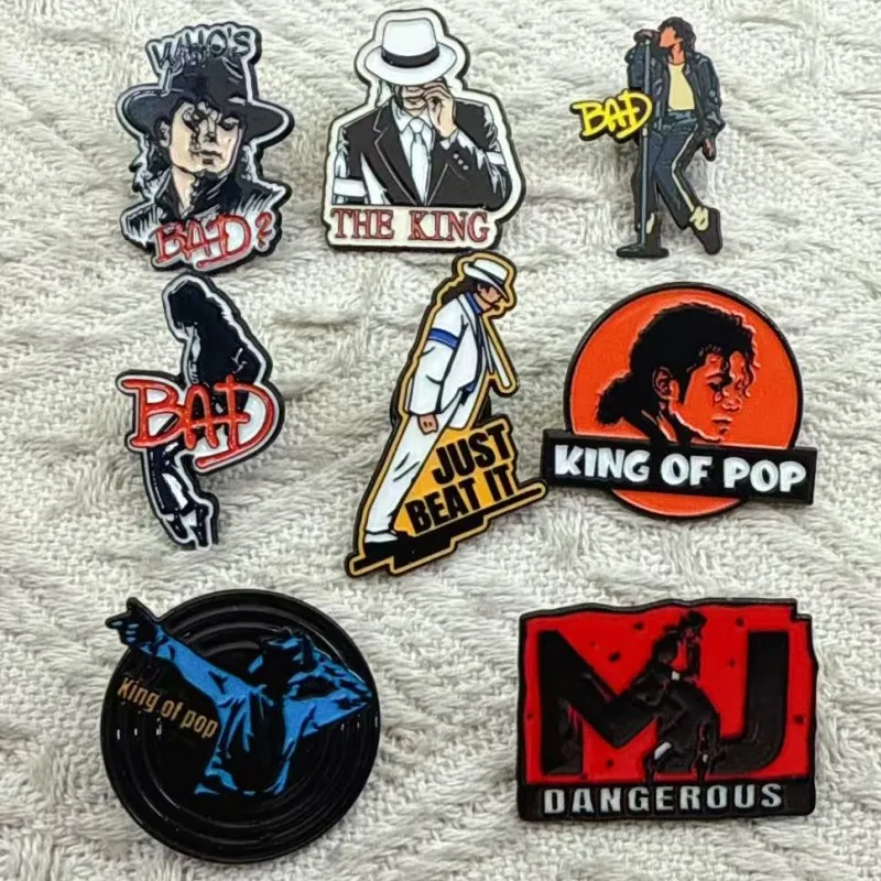 8pcs Pop Dancer Michael Jackson Pin MJ Hip Hop Dancing Brooch Hat Suit Badge Grammy Jewelry