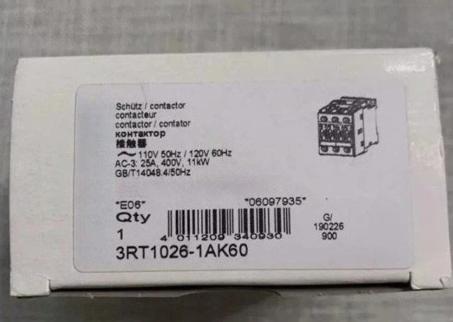 Brand New 3RT1026-1AK60 New Original Contactor 3RT1026-1AK60 1PCS Fast Delivery