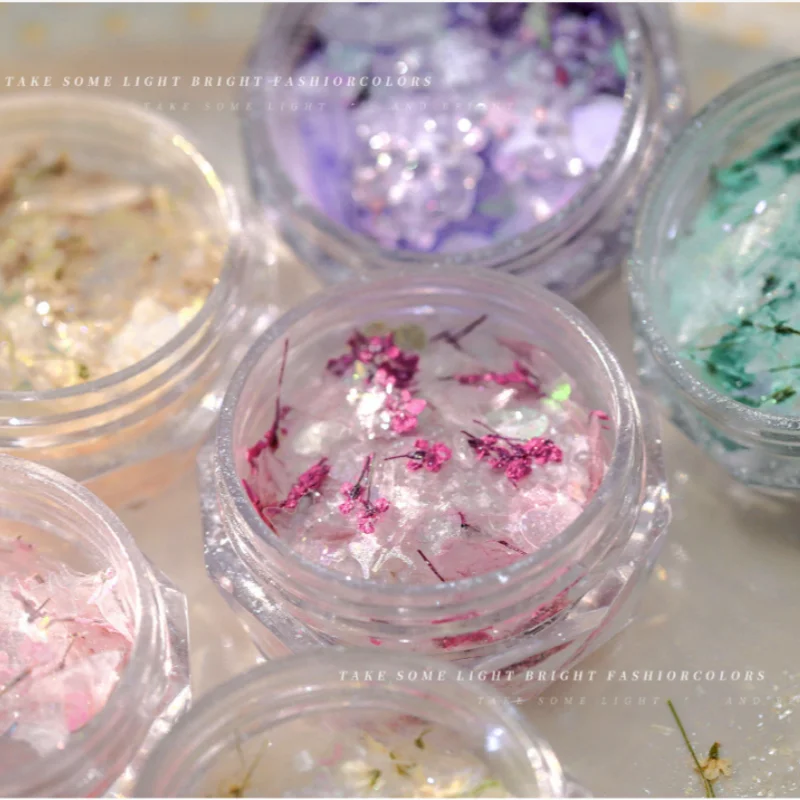 

Mixed Nail Glitter Dried Flower Nail Accessories 3D Nail Art Sparkling Colorful Shell Slices Opal Powder Dreamy Cloud Brocade