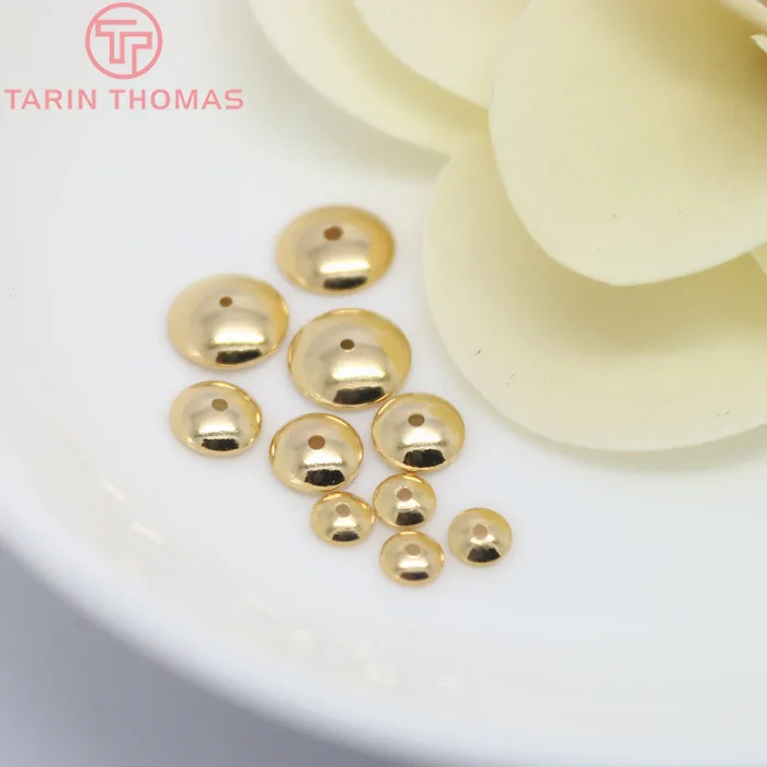 (3459)20PCS 3MM 4MM 6MM 8MM 10MM 12MM 24K Gold Color Plated Brass Glossy Beads Caps High Quality Diy Jewelry Accessories