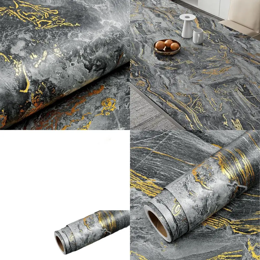 

Водонепроницаемая самоклеящаяся виниловая пленка с эффектом золотого и черного мрамора для столешниц в кухне и ванной, ширина 36 дюймов