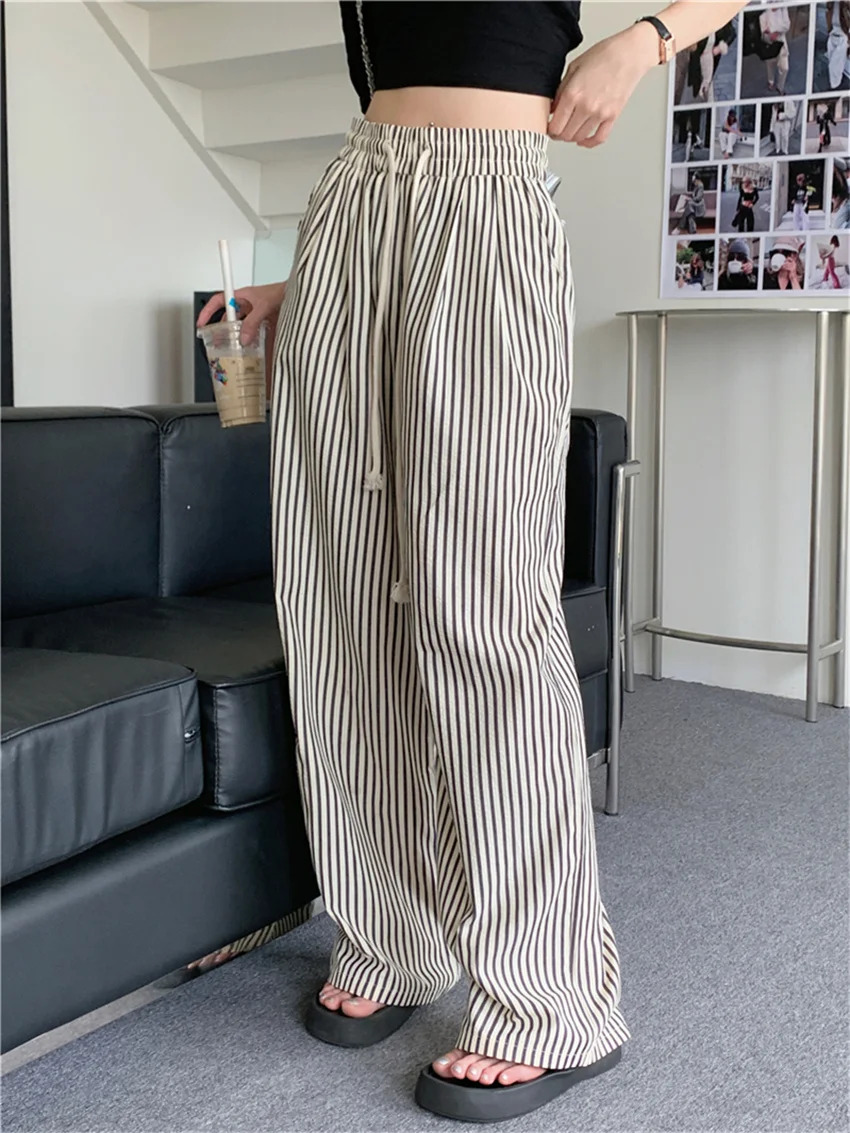 

Alien Kitty Stripes Straight Pants Women Chic Loose Fashion Slim New All Match Office Lady Wide Leg High Street Summer OL Mujer