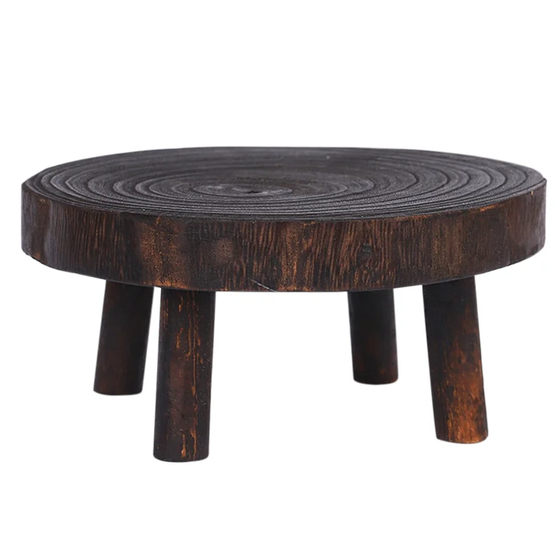 

ABWP-4X Rustic Decorative Round Wood Pedestal Plant Pot Riser Plant Stand Potted Plant Shelf For Indoor Outdoor Home Decor A