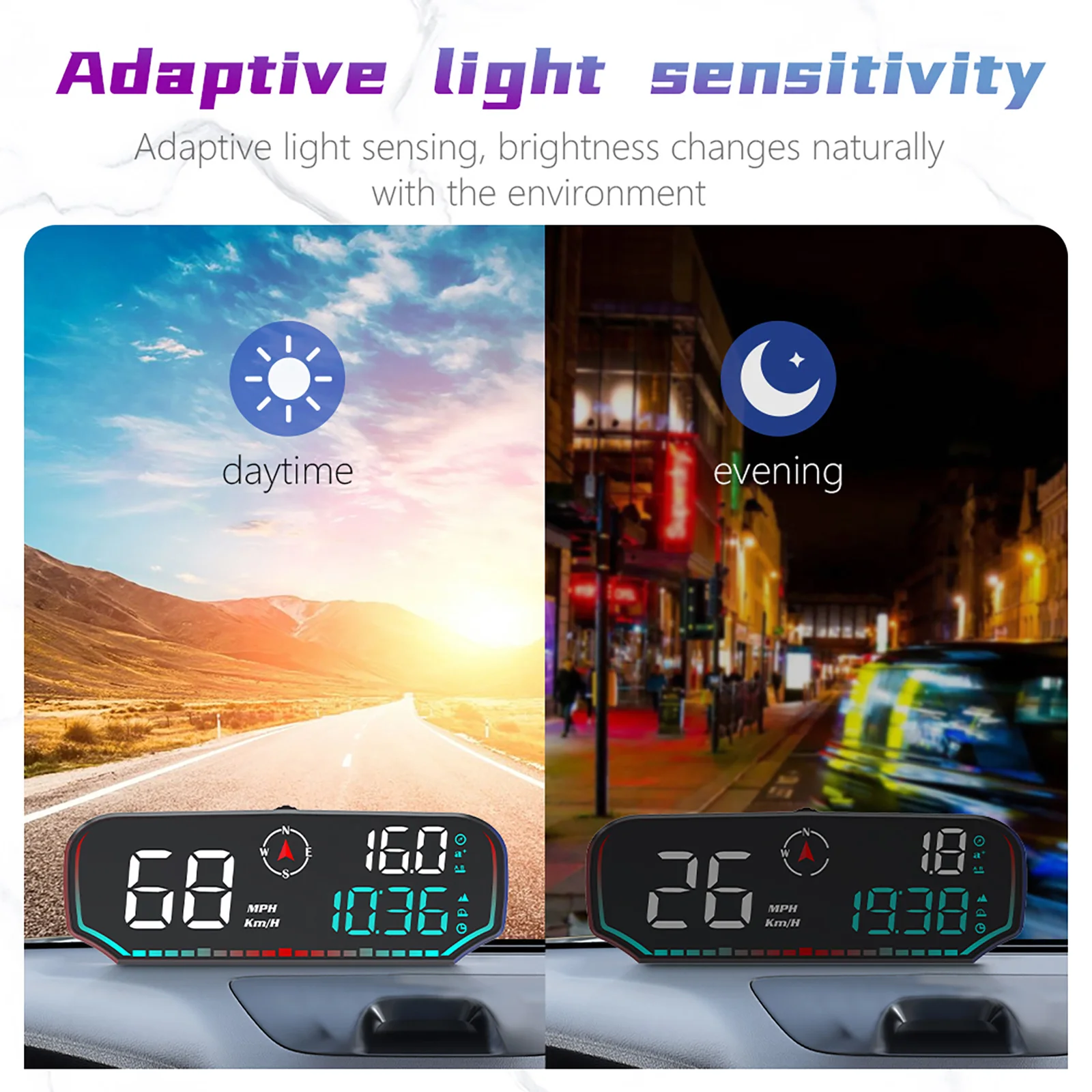 Car HUD G14 GPS Head Up Display Compass Digital Clock Date Altitude KM/H MPH Meter Alarm Gauge On Board Computer Speedometer