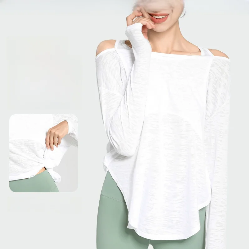 المرأة التجفيف السريع طويلة الأكمام اللياقة البدنية بلوزة فضفاضة كبيرة الحجم الربيع الصيف سترة رياضية لتشغيل اليوغا الأوروبية الأمريكية #1