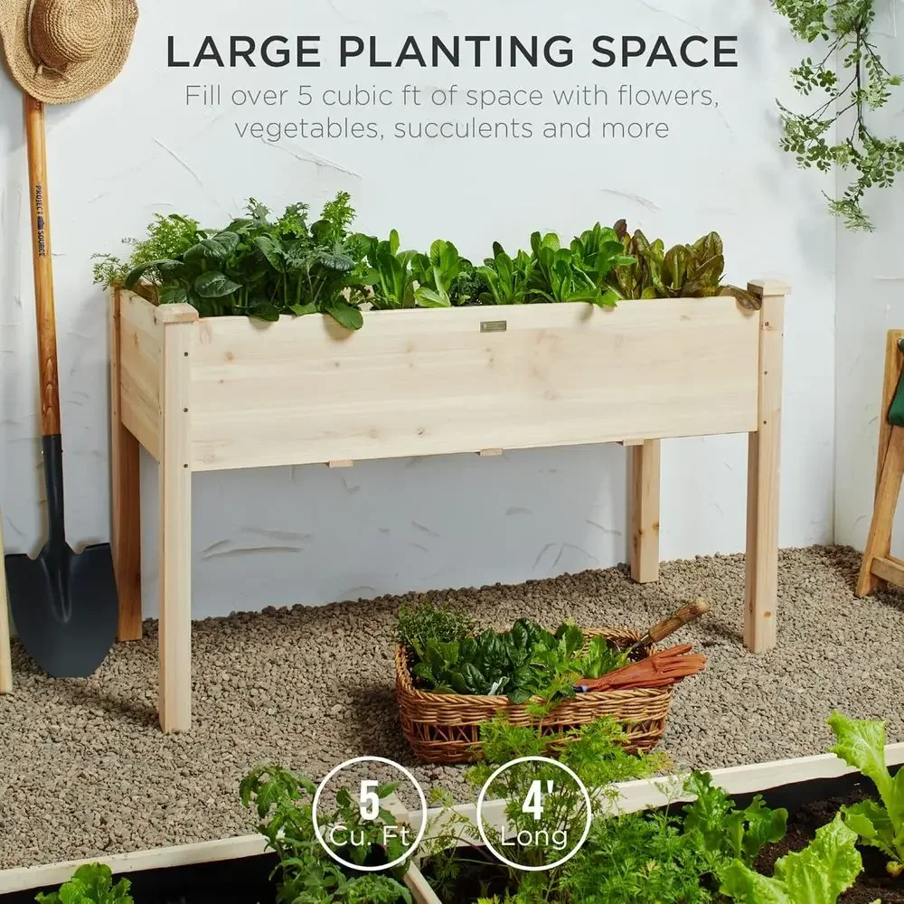 48 x 24 x 30 Inch Elevated Garden Bed - Natural Wood Planter for Patio, Balcony, 200 lbs Capacity