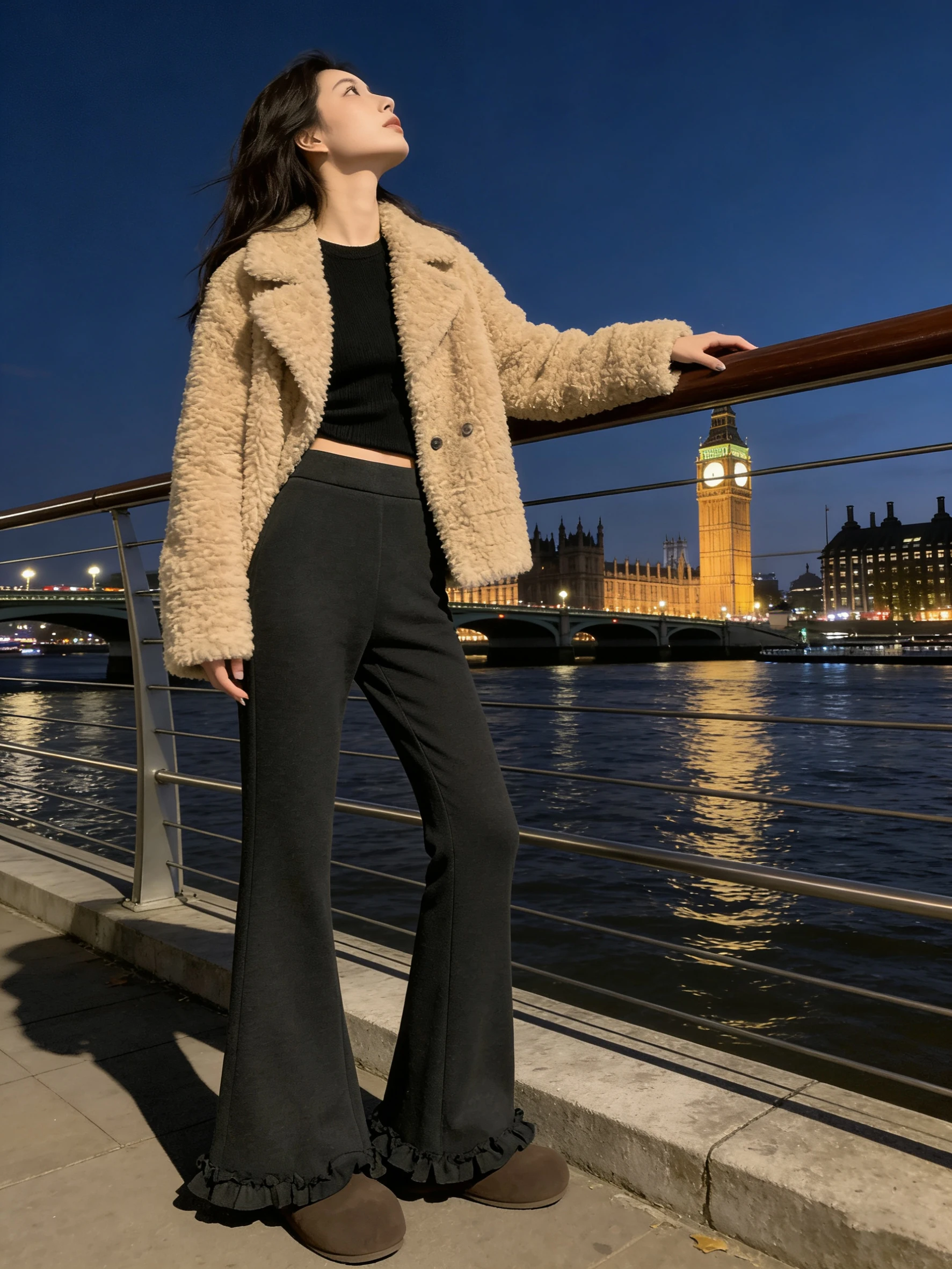 

Retro American Wooden Micro Flared Pants Women's Autumn Winter Thiened Fce Woolen Casual Drapey Floor-Length Trousers